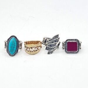 Vintage Rings Lot 4 Stretch Band Statement Cocktail Faux Pearl Turqoise Crystal